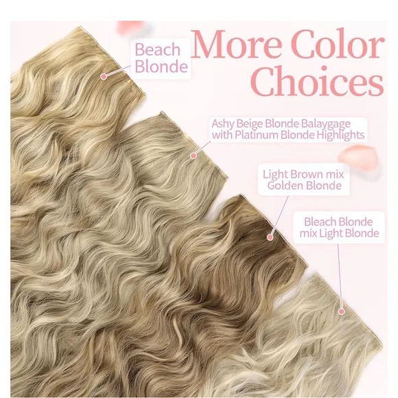 Beach Blonde Hair Extension Clip in Synthetic Highlight Long Wavy 4PCS Thick 20” - Picture 7 of 10